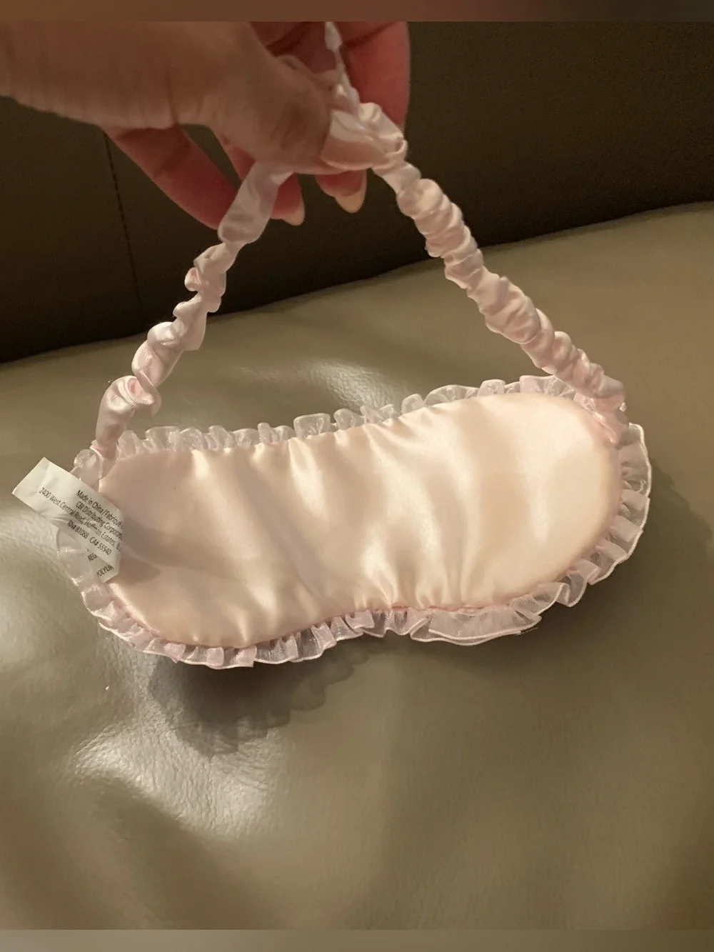 Icing Pink Satin Ruffled Sleep Eye Mask “WAKE ME FOR PROSECCO”